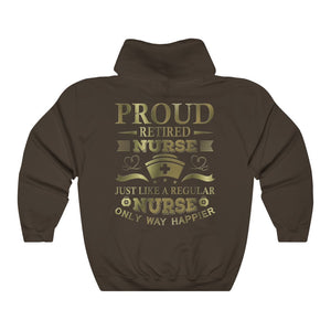 Proud Retired Nurse (Dark gold print - Front and back print) - Unisex Heavy Blend™ Hooded Sweatshirt